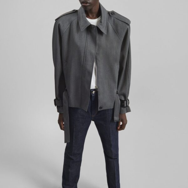 The Frankie Shop Avray Short Trench - Grey - Oversized Minimalist Coats in Grey - Shop at Coveti