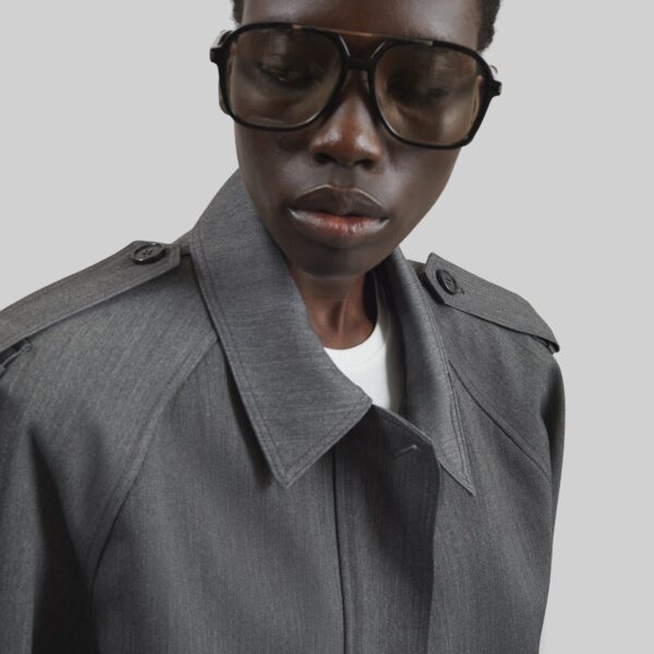 The Frankie Shop Avray Short Trench - Grey - Oversized Minimalist Coats in Grey - Shop at Coveti