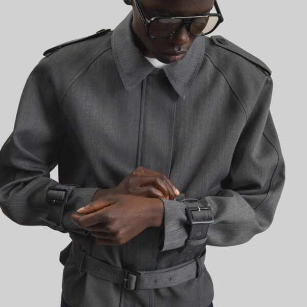 The Frankie Shop Avray Short Trench - Grey - Oversized Minimalist Coats in Grey - Shop at Coveti