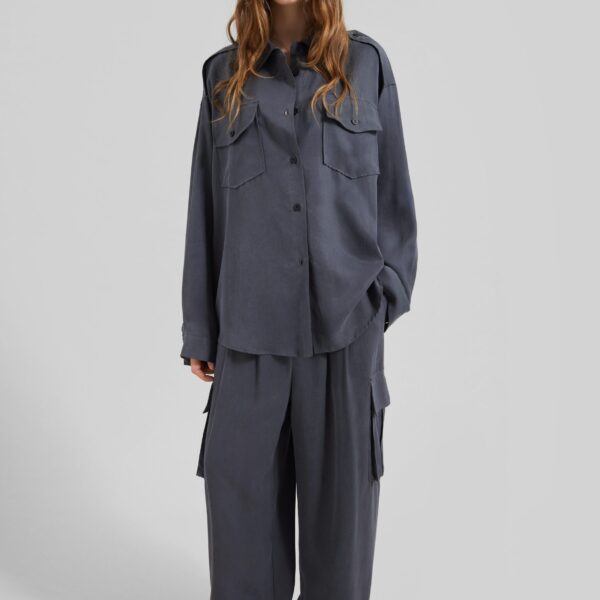 The Frankie Shop Balsta Cargo Pants - Dark Grey - Oversized Minimalist Pants in Grey - Shop at Coveti