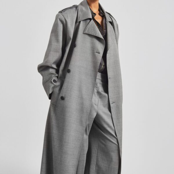 The Frankie Shop Bleecker Trench Coat - Grey Melange - Oversized Minimalist Coats in Grey - Shop at Coveti