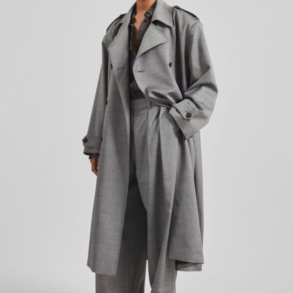 The Frankie Shop Bleecker Trench Coat - Grey Melange - Oversized Minimalist Coats in Grey - Shop at Coveti