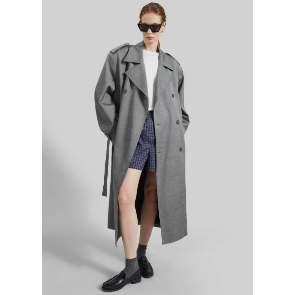 The Frankie Shop Bleecker Trench Coat – Grey Melange, view 9