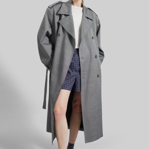 The Frankie Shop Bleecker Trench Coat - Grey Melange - Oversized Minimalist Coats in Grey - Shop at Coveti