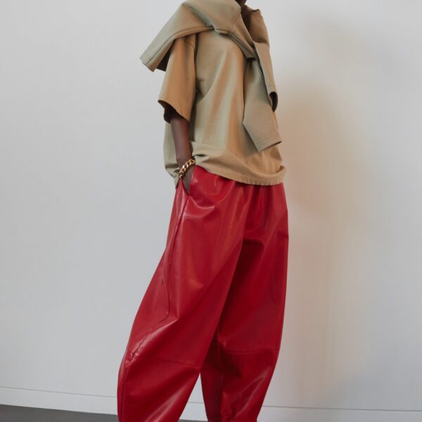 The Frankie Shop Briar Faux Leather Balloon Pants - Red - Oversized Minimalist Pants in Red - Shop at Coveti
