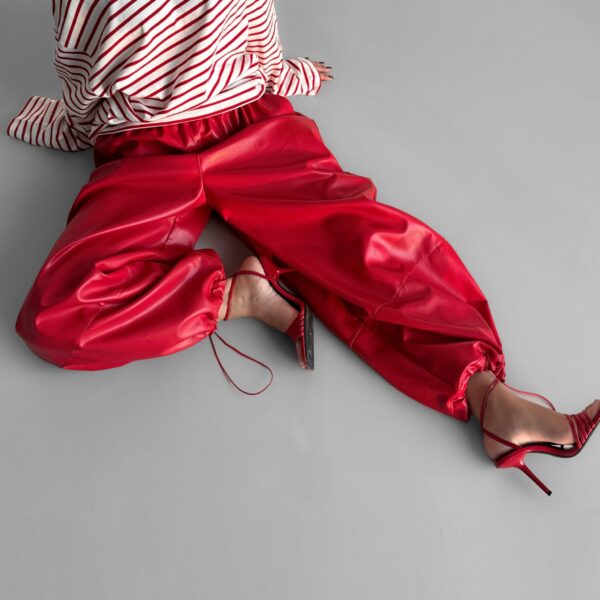 The Frankie Shop Briar Faux Leather Balloon Pants - Red - Oversized Minimalist Pants in Red - Shop at Coveti