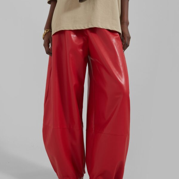 The Frankie Shop Briar Faux Leather Balloon Pants - Red - Oversized Minimalist Pants in Red - Shop at Coveti