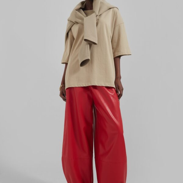 The Frankie Shop Briar Faux Leather Balloon Pants - Red - Oversized Minimalist Pants in Red - Shop at Coveti