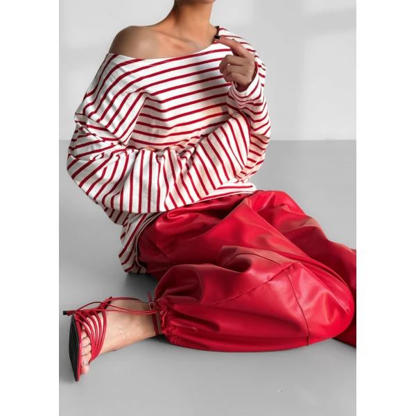The Frankie Shop Briar Faux Leather Balloon Pants – Red, view 7