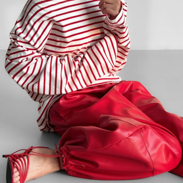 The Frankie Shop Briar Faux Leather Balloon Pants - Red - Oversized Minimalist Pants in Red - Shop at Coveti
