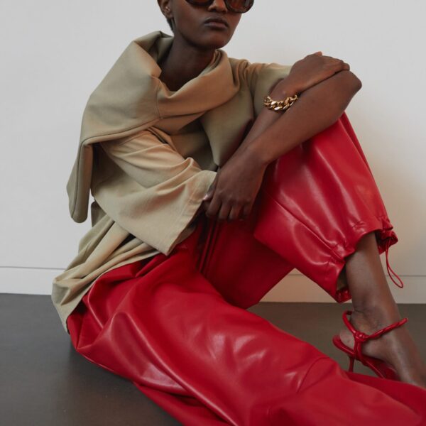 The Frankie Shop Briar Faux Leather Balloon Pants - Red - Oversized Minimalist Pants in Red - Shop at Coveti