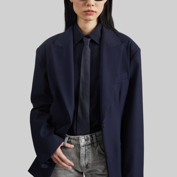 The Frankie Shop Canmore Double Vent Blazer - Navy - Oversized Minimalist Jackets in Blue - Shop at Coveti