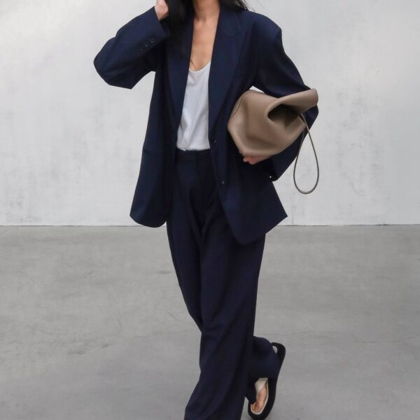 The Frankie Shop Canmore Double Vent Blazer - Navy - Oversized Minimalist Jackets in Blue - Shop at Coveti