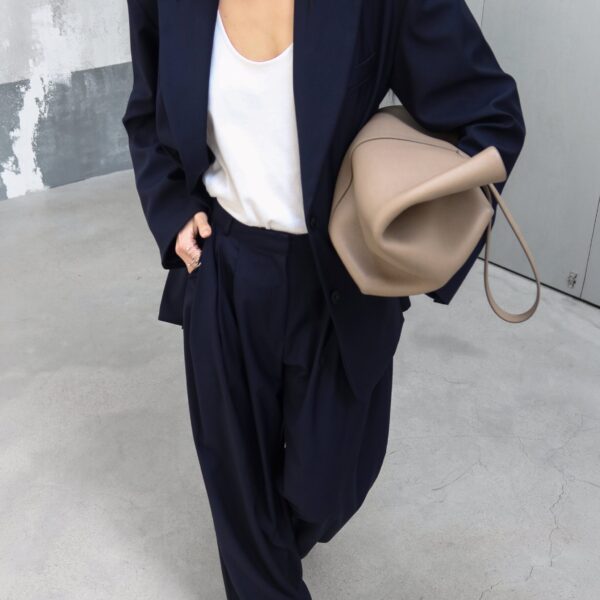 The Frankie Shop Canmore Pleated Trousers - Navy - Oversized Minimalist Pants in Blue - Shop at Coveti