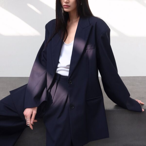 The Frankie Shop Canmore Pleated Trousers - Navy - Oversized Minimalist Pants in Blue - Shop at Coveti