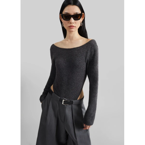 The Frankie Shop Civray Brushed Knit Bodysuit – Charcoal, view 2