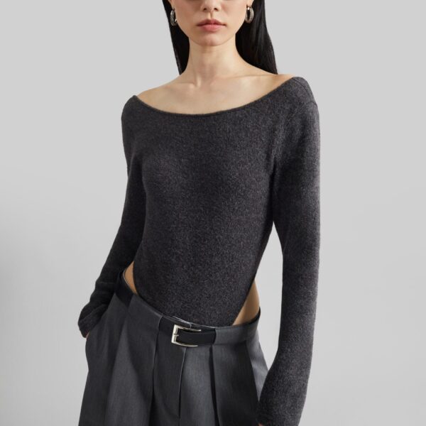 The Frankie Shop Civray Brushed Knit Bodysuit - Charcoal - Oversized Minimalist Knitwear in Grey - Shop at Coveti