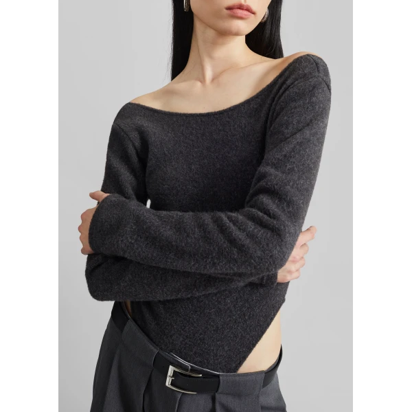 The Frankie Shop Civray Brushed Knit Bodysuit – Charcoal, view 4