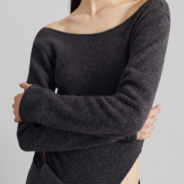 The Frankie Shop Civray Brushed Knit Bodysuit - Charcoal - Oversized Minimalist Knitwear in Grey - Shop at Coveti