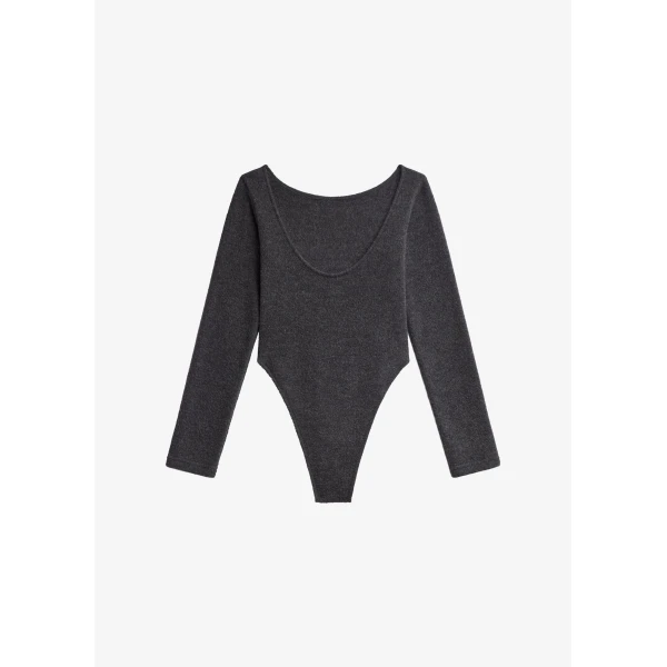The Frankie Shop Civray Brushed Knit Bodysuit – Charcoal, view 8