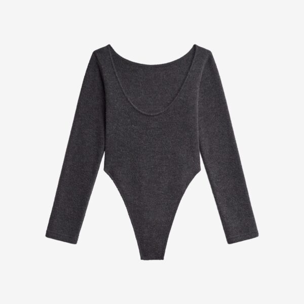 The Frankie Shop Civray Brushed Knit Bodysuit - Charcoal - Oversized Minimalist Knitwear in Grey - Shop at Coveti