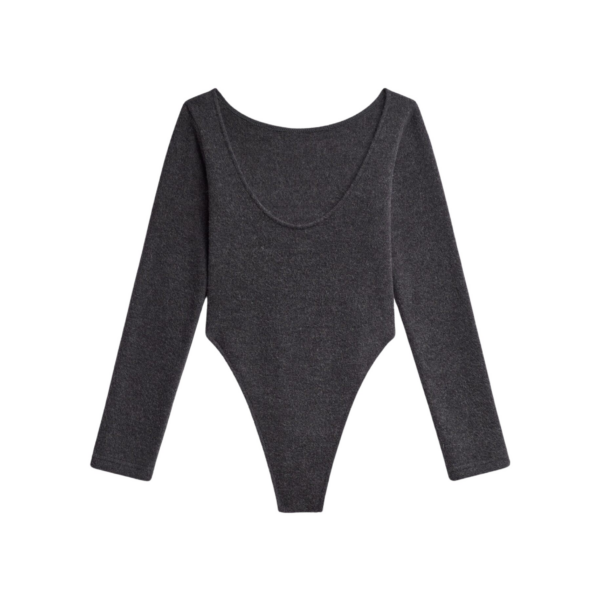 The Frankie Shop Civray Brushed Knit Bodysuit - Charcoal - Oversized Minimalist Knitwear in Grey - Shop at Coveti