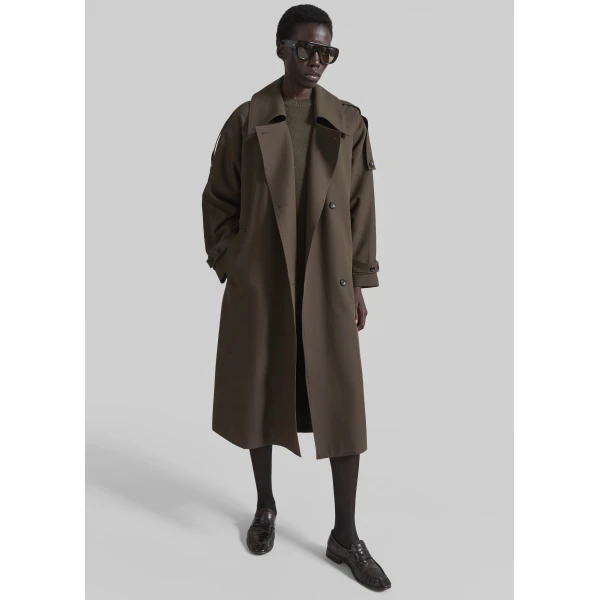The Frankie Shop Dartford Trench Coat – Olive Brown, view 2