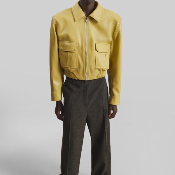 The Frankie Shop Denain Faux Leather Cropped Bomber Jacket - Yellow - Oversized Minimalist Jackets in Yellow - Shop at Coveti