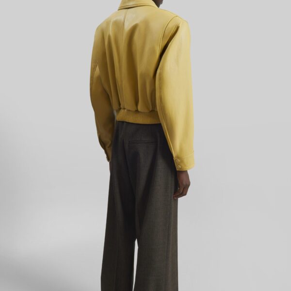 The Frankie Shop Denain Faux Leather Cropped Bomber Jacket - Yellow - Oversized Minimalist Jackets in Yellow - Shop at Coveti