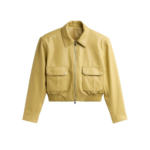 The Frankie Shop Denain Faux Leather Cropped Bomber Jacket - Yellow - Oversized Minimalist Jackets in Yellow - Shop at Coveti