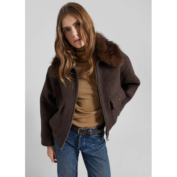 The Frankie Shop Elmont Brushed Wool Quilted Jacket – Brown, view 2
