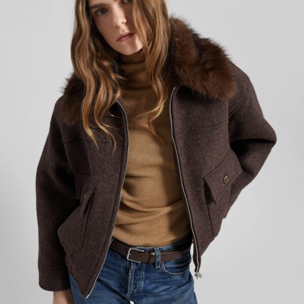 The Frankie Shop Elmont Brushed Wool Quilted Jacket - Brown - Oversized Minimalist Jackets in Brown - Shop at Coveti