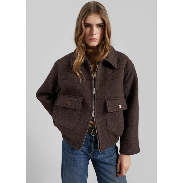 The Frankie Shop Elmont Brushed Wool Quilted Jacket – Brown, view 3
