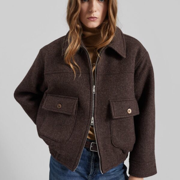 The Frankie Shop Elmont Brushed Wool Quilted Jacket - Brown - Oversized Minimalist Jackets in Brown - Shop at Coveti