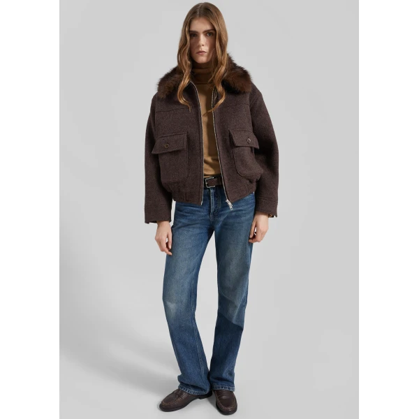The Frankie Shop Elmont Brushed Wool Quilted Jacket – Brown, view 5