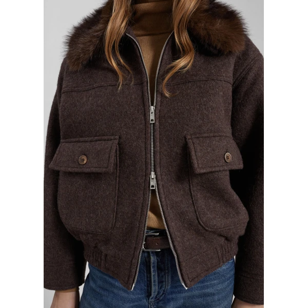 The Frankie Shop Elmont Brushed Wool Quilted Jacket – Brown, view 6