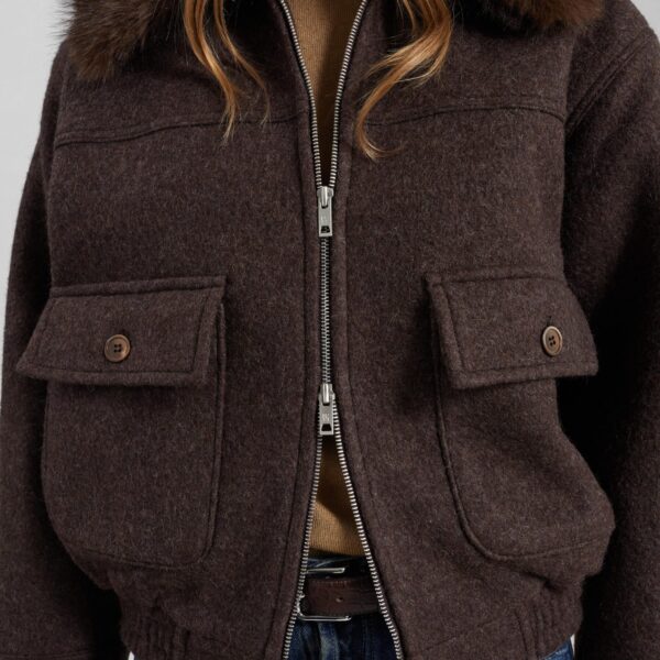 The Frankie Shop Elmont Brushed Wool Quilted Jacket - Brown - Oversized Minimalist Jackets in Brown - Shop at Coveti