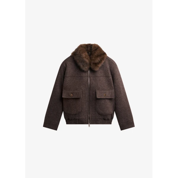 The Frankie Shop Elmont Brushed Wool Quilted Jacket – Brown, view 8
