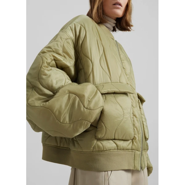 The Frankie Shop Halsey Quilted Bomber Jacket – Moss Green, view 3