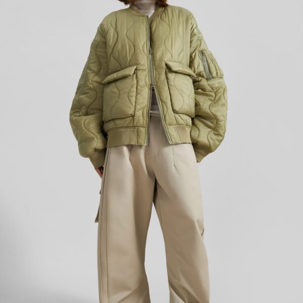 The Frankie Shop Halsey Quilted Bomber Jacket - Moss Green - Oversized Minimalist Jackets in Green - Shop at Coveti