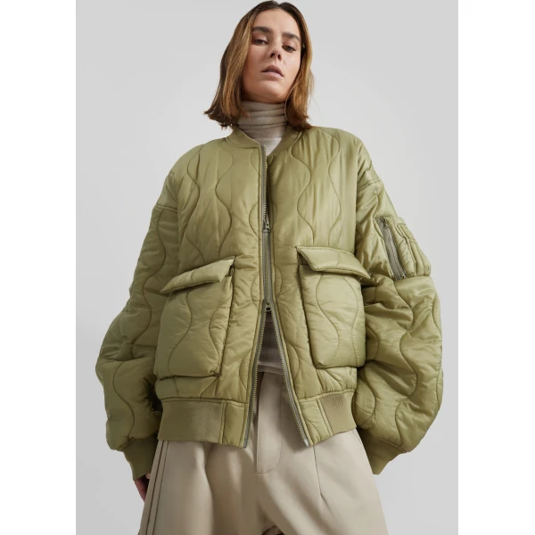 The Frankie Shop Halsey Quilted Bomber Jacket – Moss Green, view 5