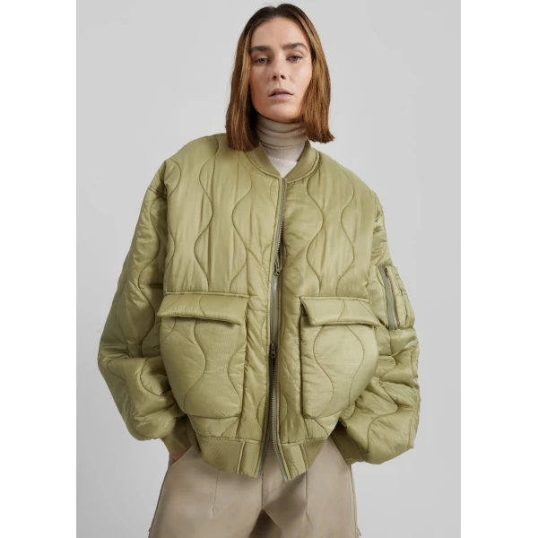 The Frankie Shop Halsey Quilted Bomber Jacket – Moss Green, view 6