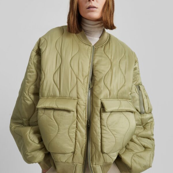 The Frankie Shop Halsey Quilted Bomber Jacket - Moss Green - Oversized Minimalist Jackets in Green - Shop at Coveti