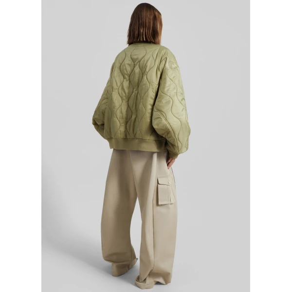 The Frankie Shop Halsey Quilted Bomber Jacket – Moss Green, view 7