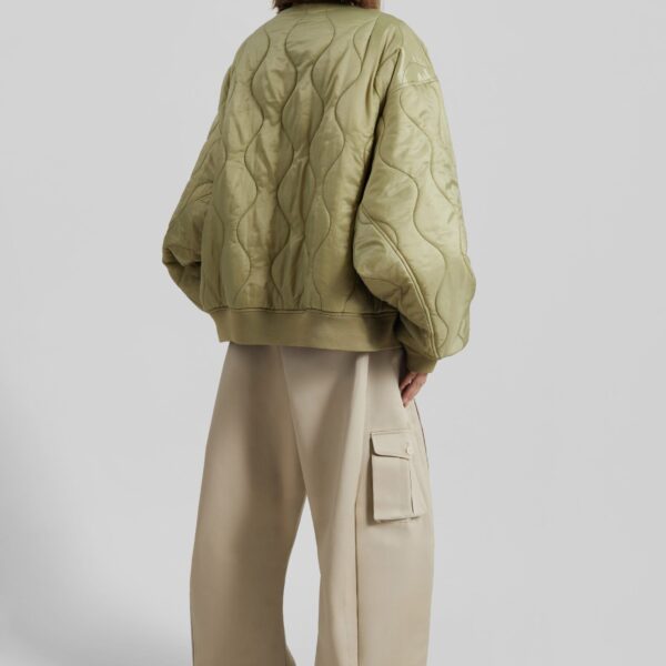 The Frankie Shop Halsey Quilted Bomber Jacket - Moss Green - Oversized Minimalist Jackets in Green - Shop at Coveti