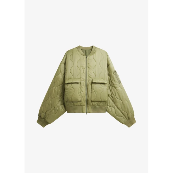 The Frankie Shop Halsey Quilted Bomber Jacket – Moss Green, view 8