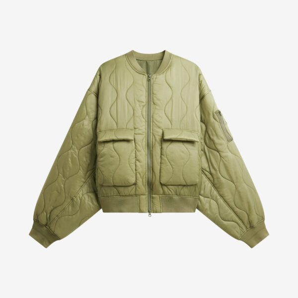 The Frankie Shop Halsey Quilted Bomber Jacket - Moss Green - Oversized Minimalist Jackets in Green - Shop at Coveti