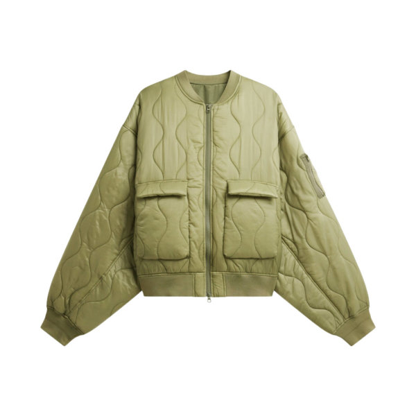 The Frankie Shop Halsey Quilted Bomber Jacket - Moss Green - Oversized Minimalist Jackets in Green - Shop at Coveti