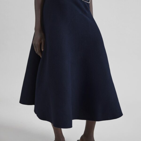The Frankie Shop July Knit Midi Skirt - Navy - Oversized Minimalist Skirts in Blue - Shop at Coveti