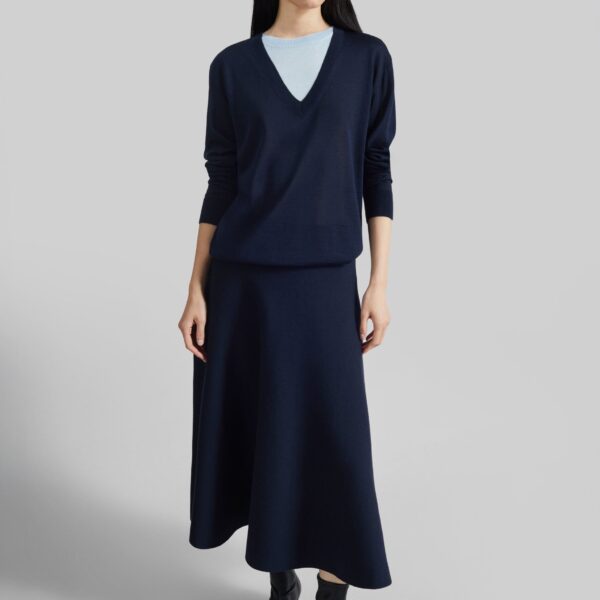 The Frankie Shop July Knit Midi Skirt - Navy - Oversized Minimalist Skirts in Blue - Shop at Coveti